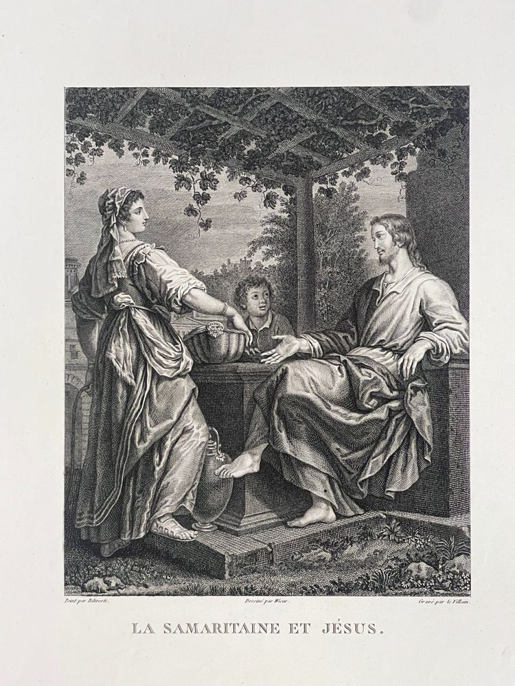 The Samaritan woman and Jesus, Giovanni Biliverti, Love carried by a lion, Etching