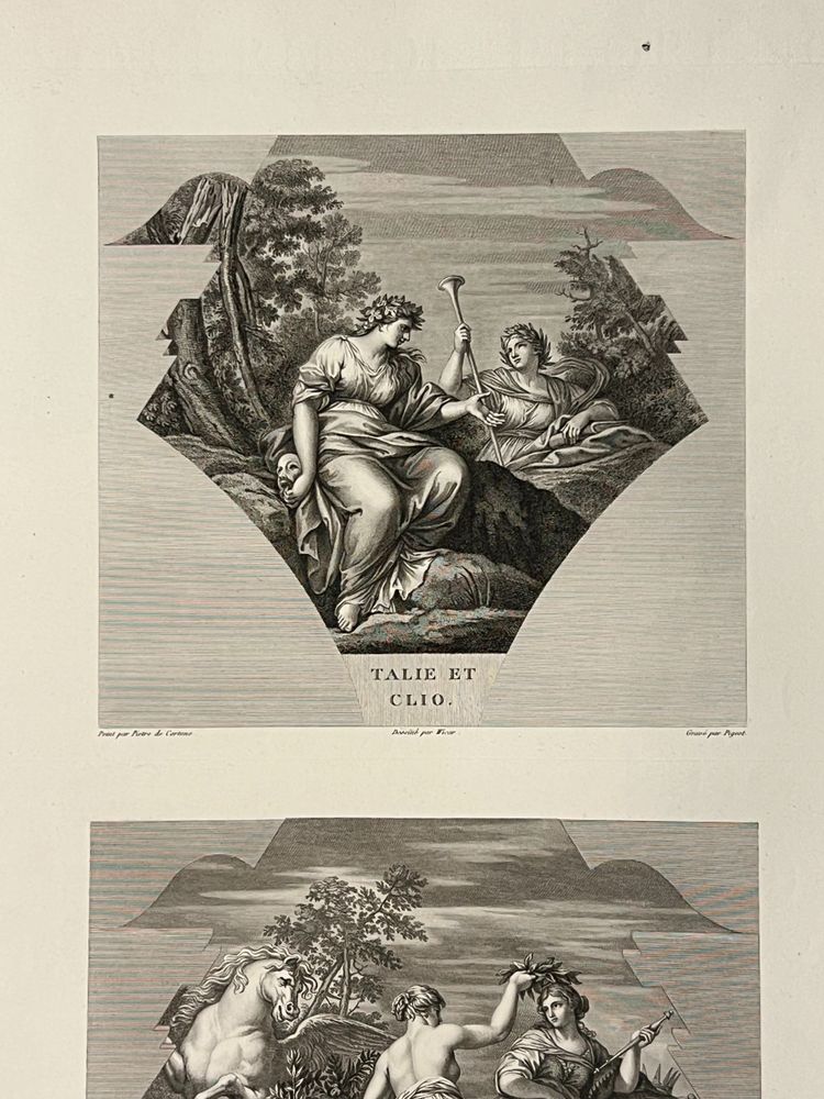 Thalie and Clio, Calliope and Melpomene, Pietro da Cortona, Etching