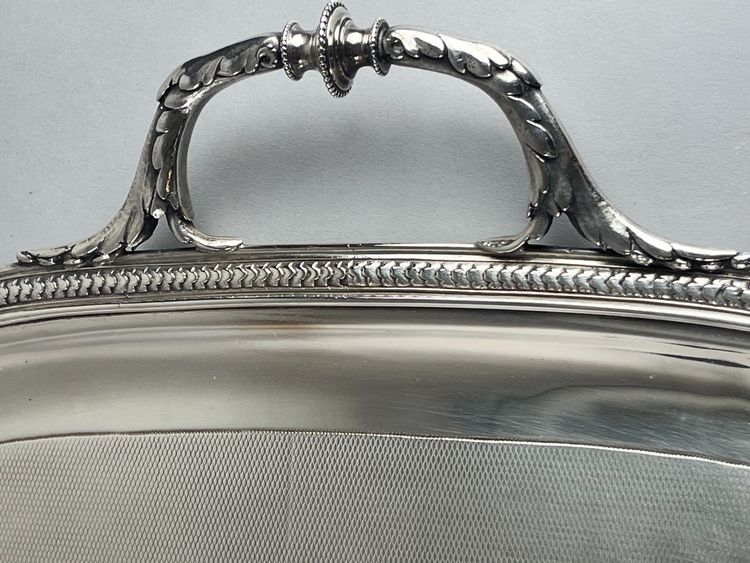 Silver-plated metal guilloché tray