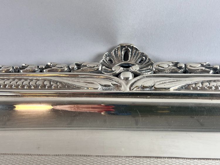 Silver-plated metal guilloché tray