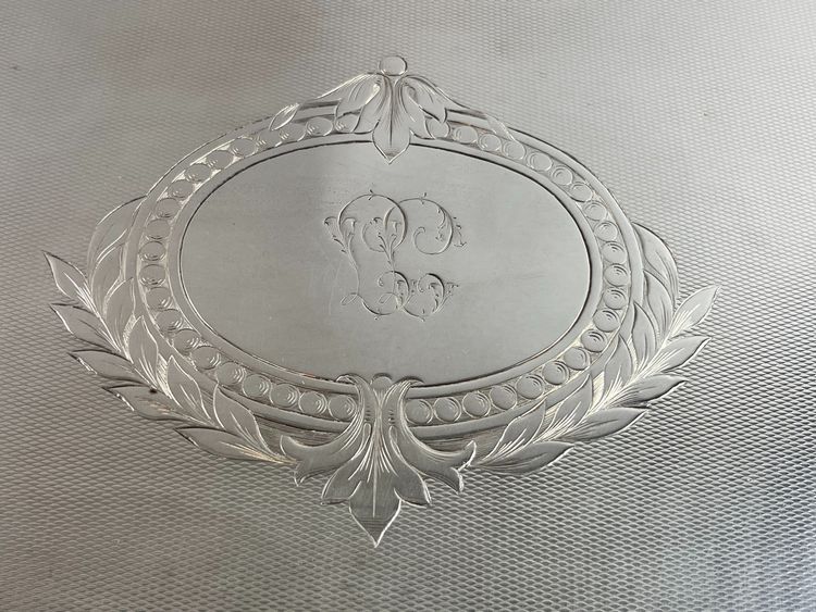 Silver-plated metal guilloché tray