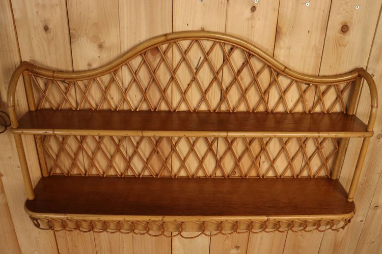 Large Pair of Rattan Wall Shelves Attributed to Audoux Minnet