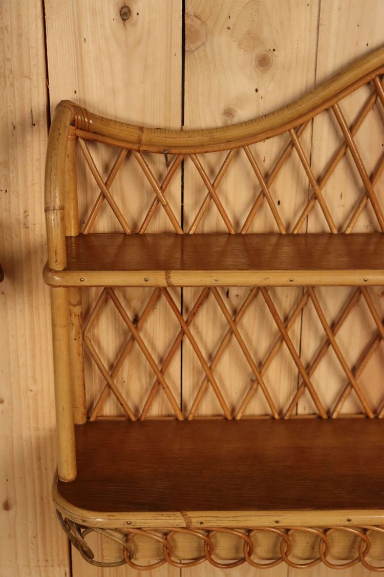 Large Pair of Rattan Wall Shelves Attributed to Audoux Minnet