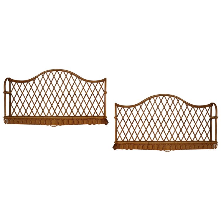 Large Pair of Rattan Wall Shelves Attributed to Audoux Minnet