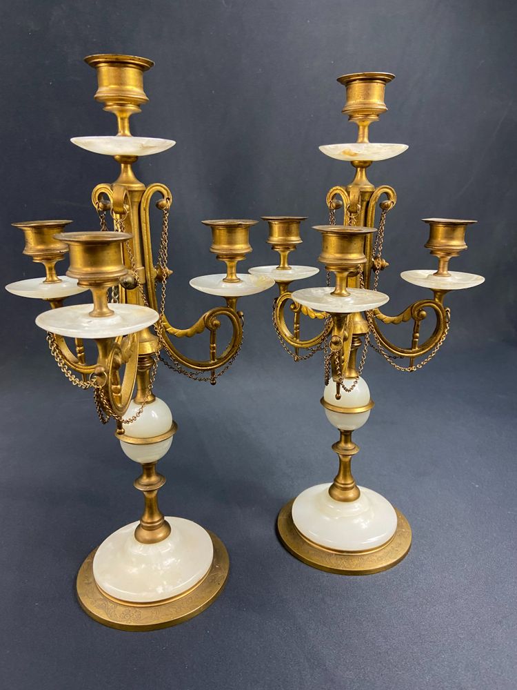 Paire de candélabres en albâtres et bronze doré XIXe Napoléon III