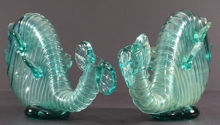 Venice, Murano Island, 1950s, Pair Of Blown Glass Soliflores Depicting Fish.