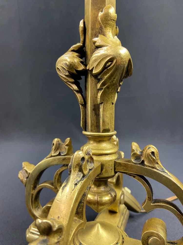 Neo-Gothic bronze lamp base, 19th century