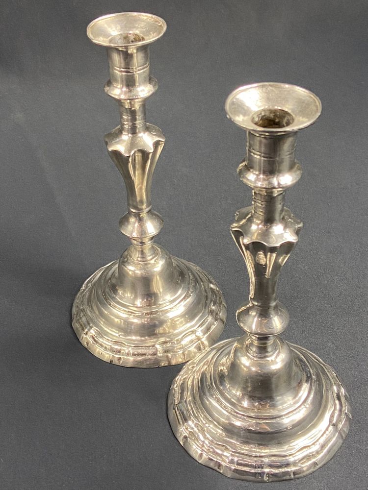 Pair of Louis XV Regency-style candlesticks in silver-plated bronze 18th-19th century