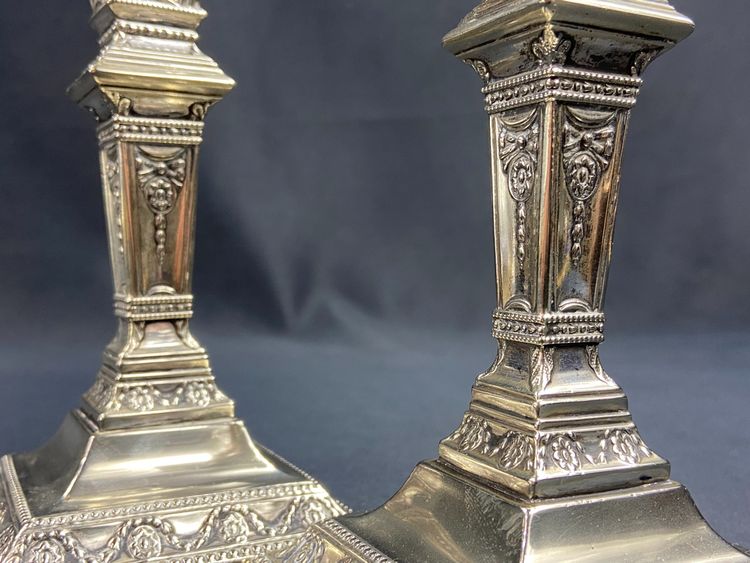 Pair of Victorian Neo-Classical silver-plated candlesticks