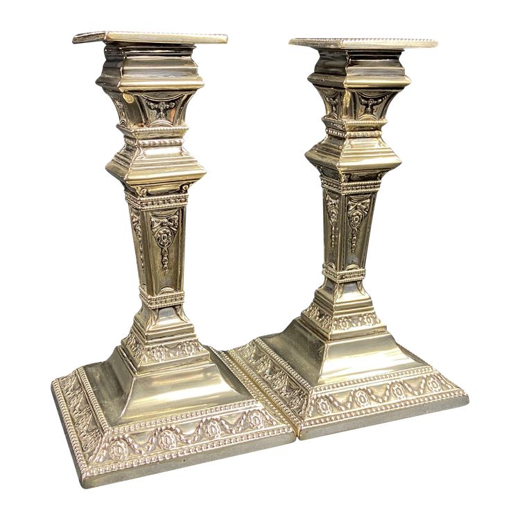 Pair of Victorian Neo-Classical silver-plated candlesticks