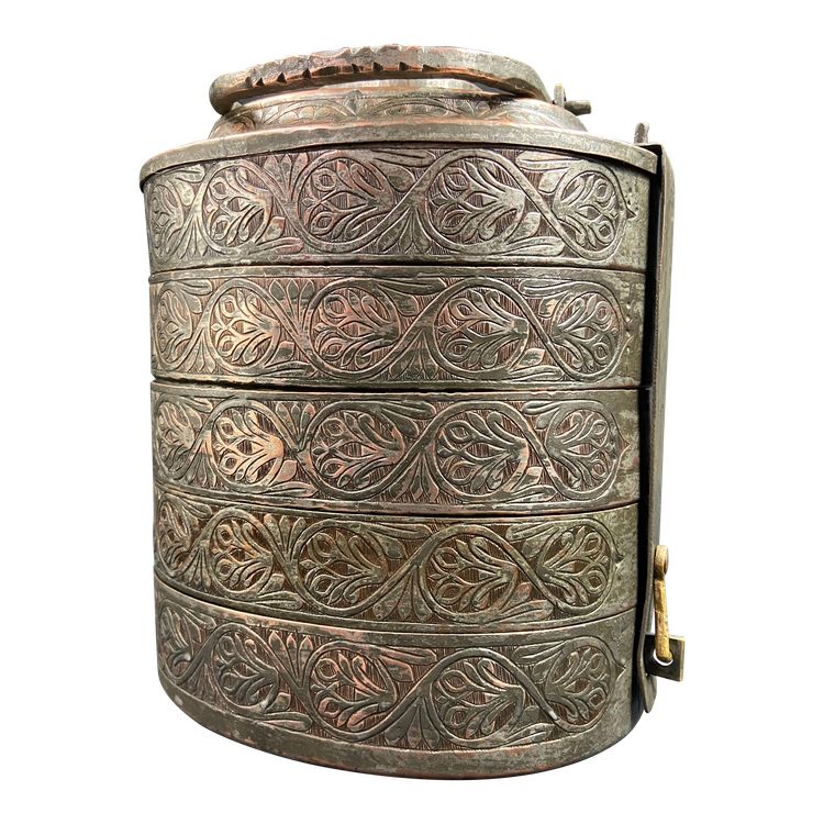 5-compartment meal box chased tinned copper Ottoman Empire 19th century Turkey