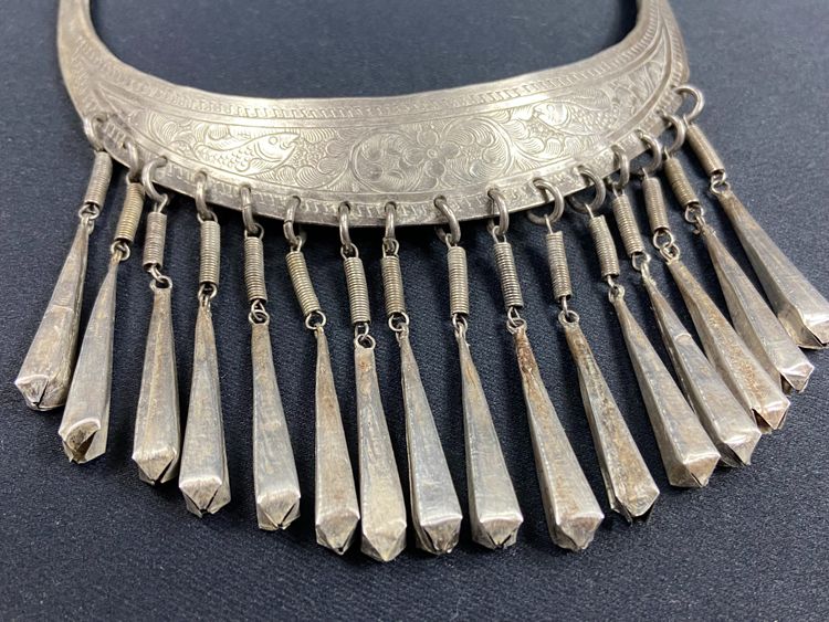 Torque wedding necklace chased silver metal with carp design China Miao