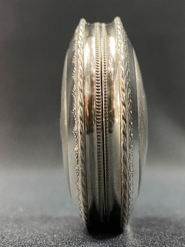 Pill box in solid silver with guilloché Netherlands 19th century with monogrammed decoration