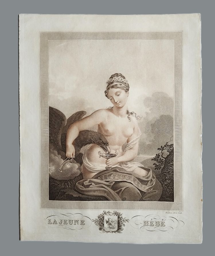 Hébé Déesse De La Jeunesse  Gravure Mythologique époque Empire Par Bosselman 19ème