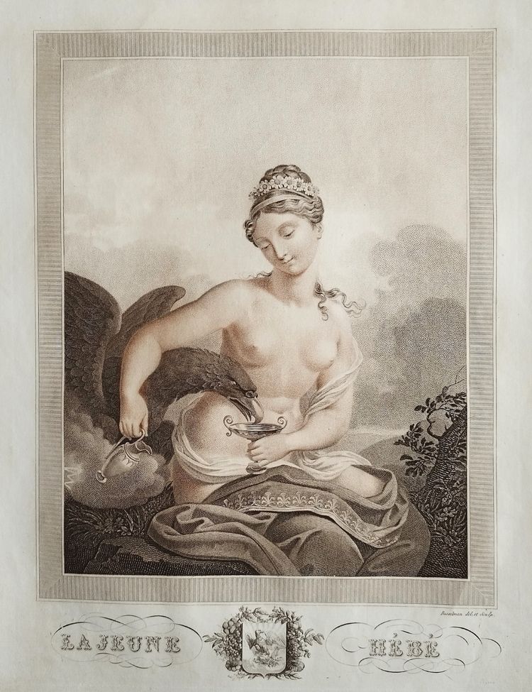 Hébé Déesse De La Jeunesse  Gravure Mythologique époque Empire Par Bosselman 19ème