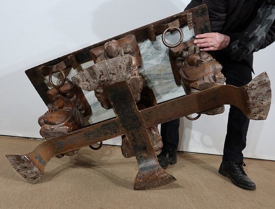  Wrought iron and marble coffee table, J.M. Rothschild – 1950