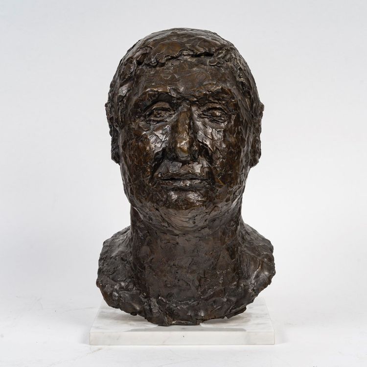 Sculpture d'une tête En Bronze  d'Un Homme Fonderie Landowsky