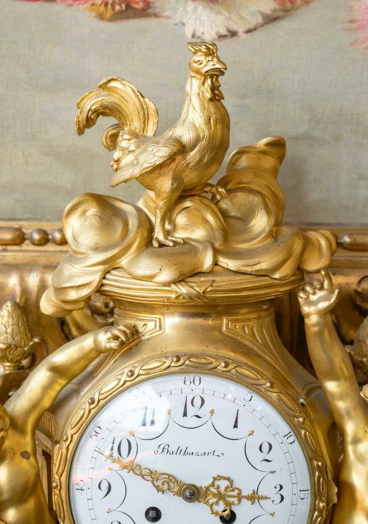 Orologio a forma di gallo in bronzo dorato del XIX secolo