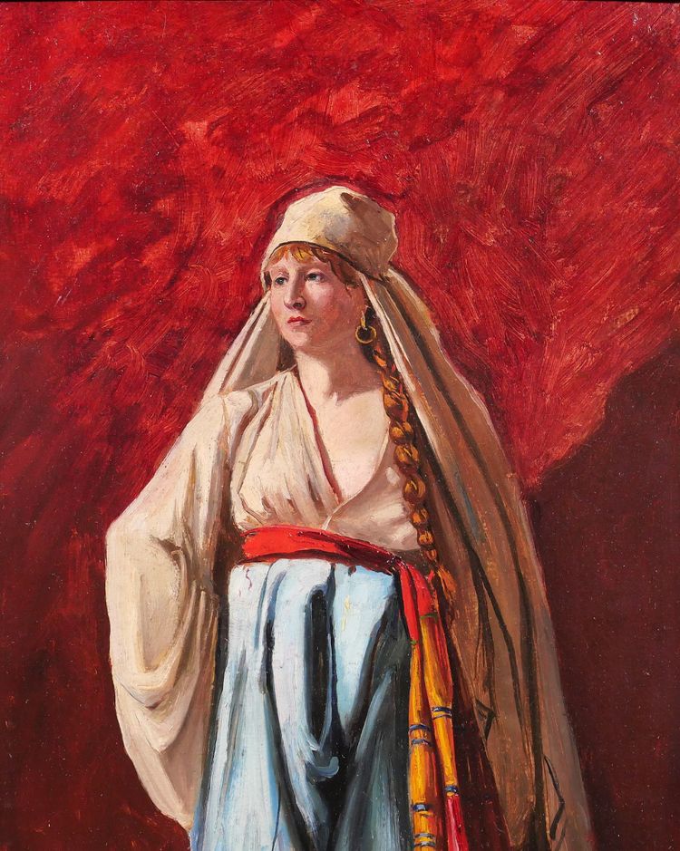 Emile TREMBLAY 1855-1935 Portrait of a Woman in Oriental Costume, painting, circa 1900 Oriental