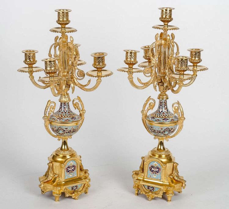 Garniture De Cheminée En Bronze Doré Et émail Cloisonné Fin XIXème Siècle