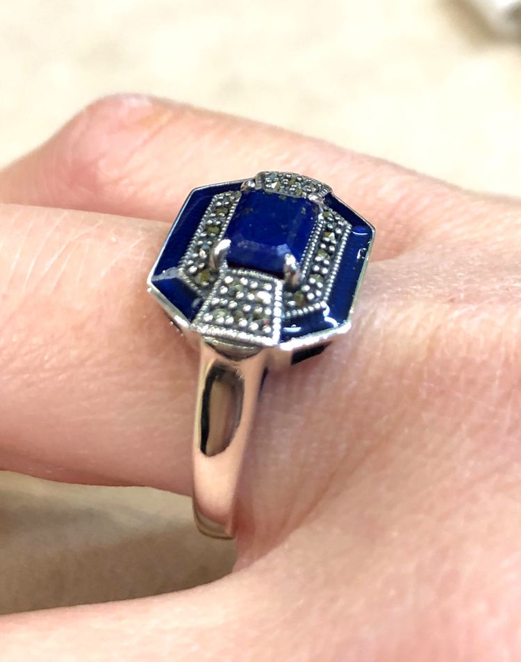 Lapis lazuli and marcasite ring