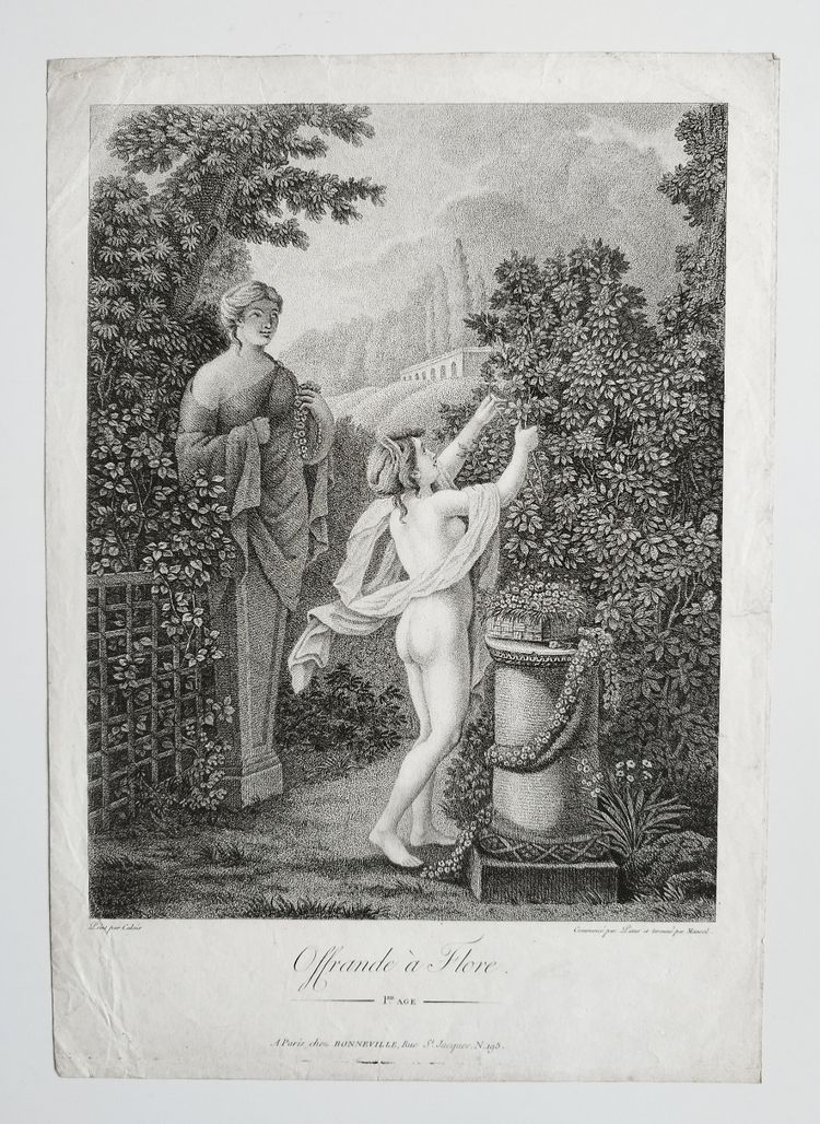 Neo Classical Etching Empire Period Engraving Flora Nude 19th C Mythological Old Print