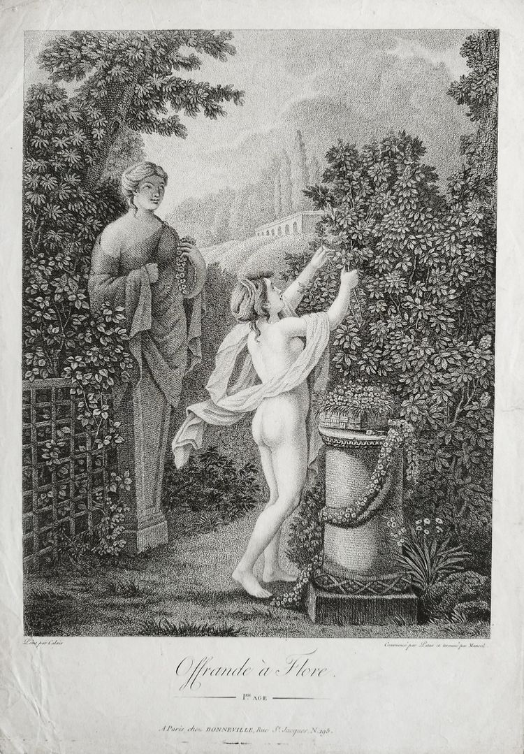 Neo Classical Etching Empire Period Engraving Flora Nude 19th C Mythological Old Print