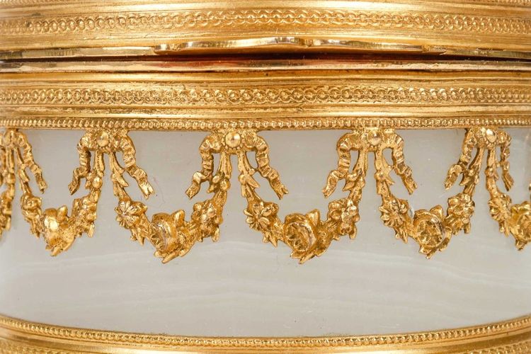 A late 19th century alabaster and gilt bronze jewelry box