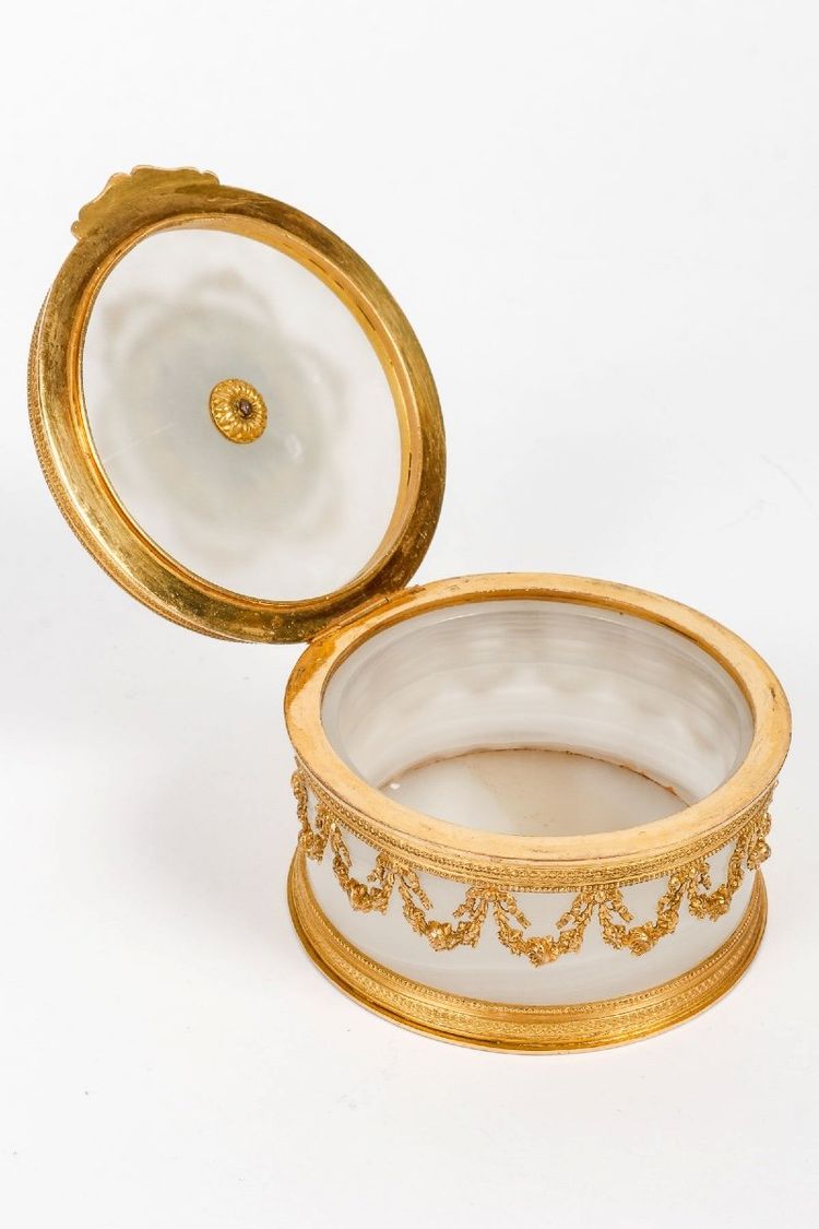 A late 19th century alabaster and gilt bronze jewelry box