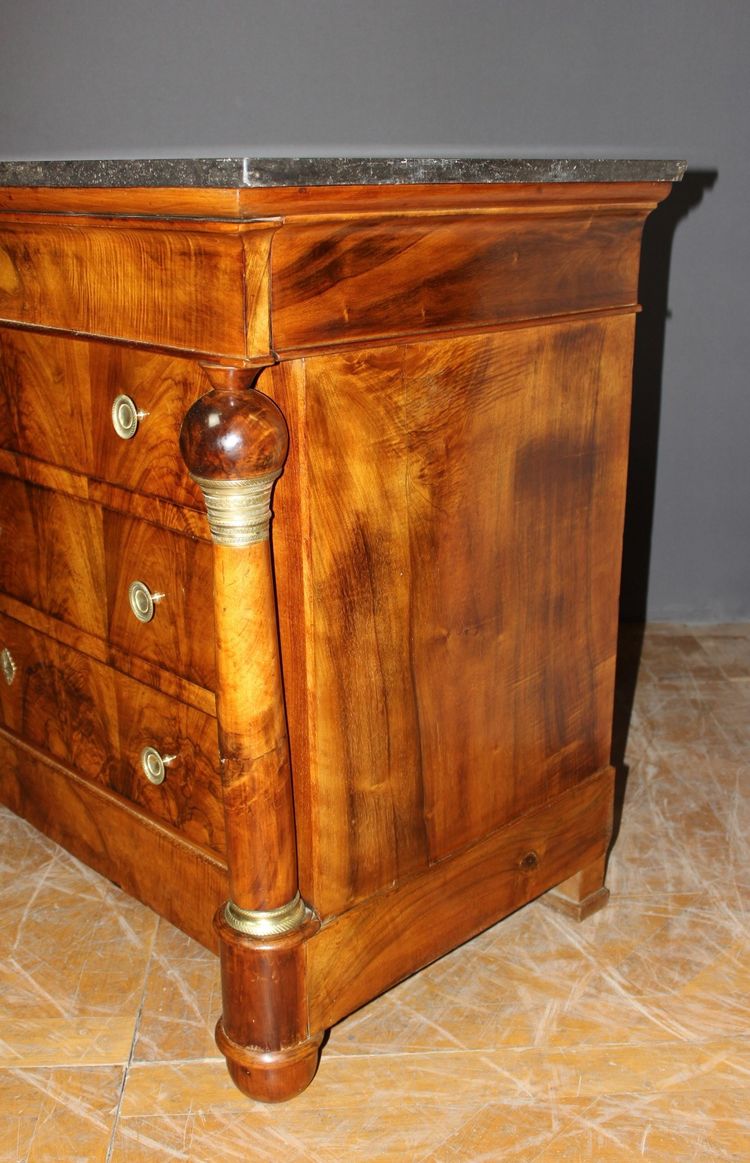 Empire period walnut chest of drawers with detached columns Early 19th century