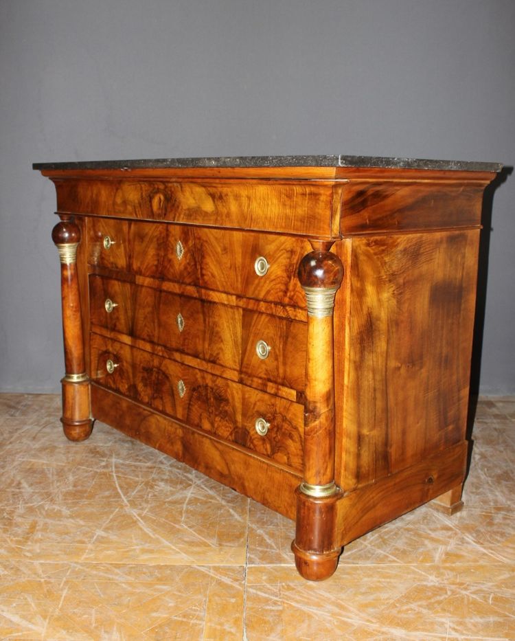 Empire period walnut chest of drawers with detached columns Early 19th century