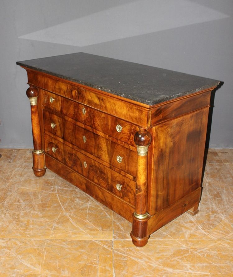 Empire period walnut chest of drawers with detached columns Early 19th century