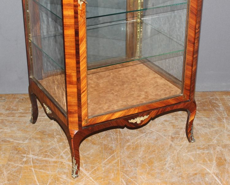 Louis XV Four-Sided Marquetry Glass Cabinet Circa 1880