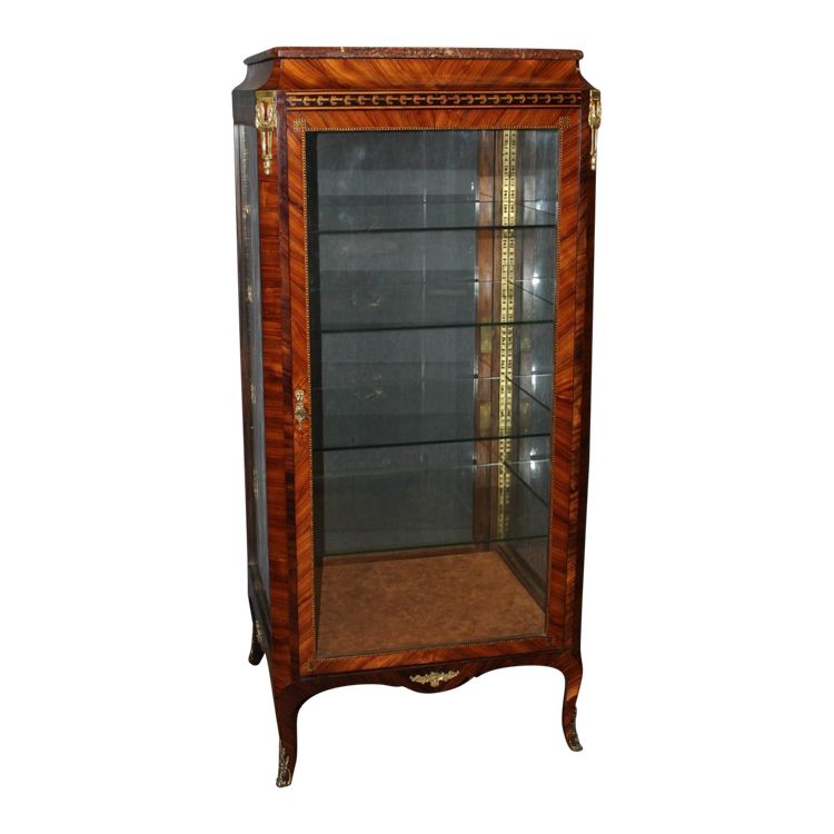 Louis XV Four-Sided Marquetry Glass Cabinet Circa 1880