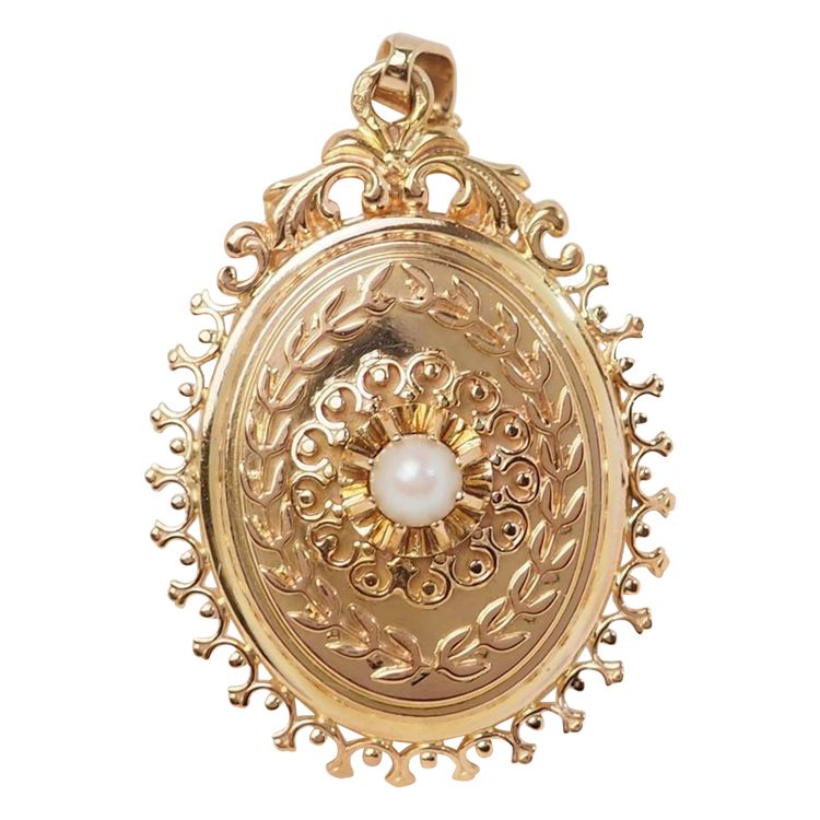 Yellow gold and cultured pearl cassolette pendant