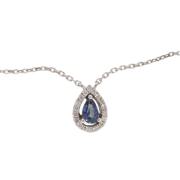 Pendant necklace in white gold, sapphire and diamonds