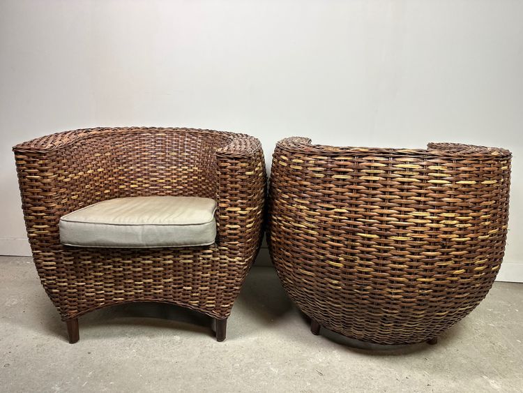 Woven rattan armchairs (pair) 2000s