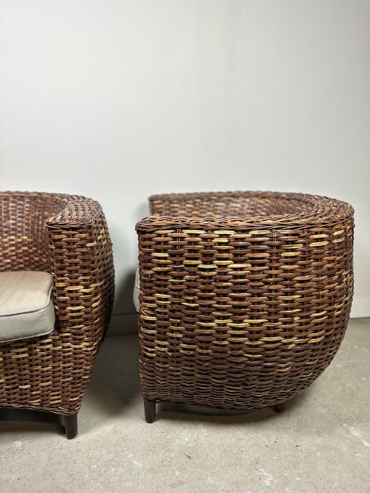 Woven rattan armchairs (pair) 2000s