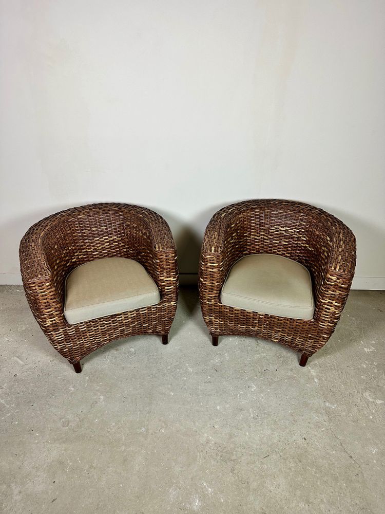 Woven rattan armchairs (pair) 2000s