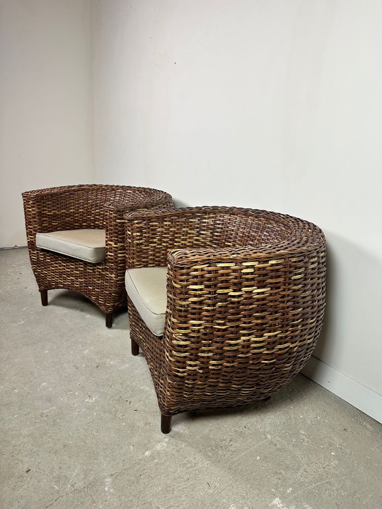 Woven rattan armchairs (pair) 2000s