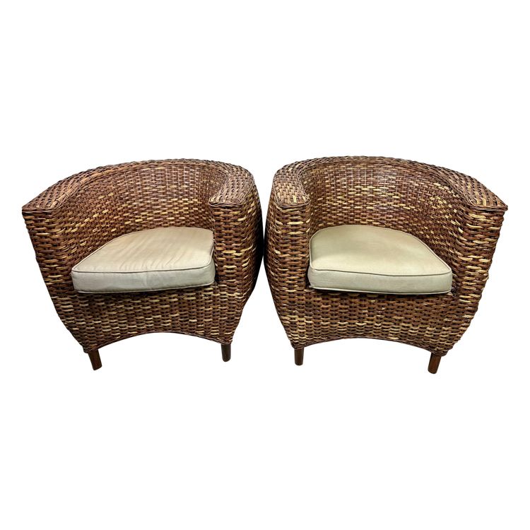 Woven rattan armchairs (pair) 2000s