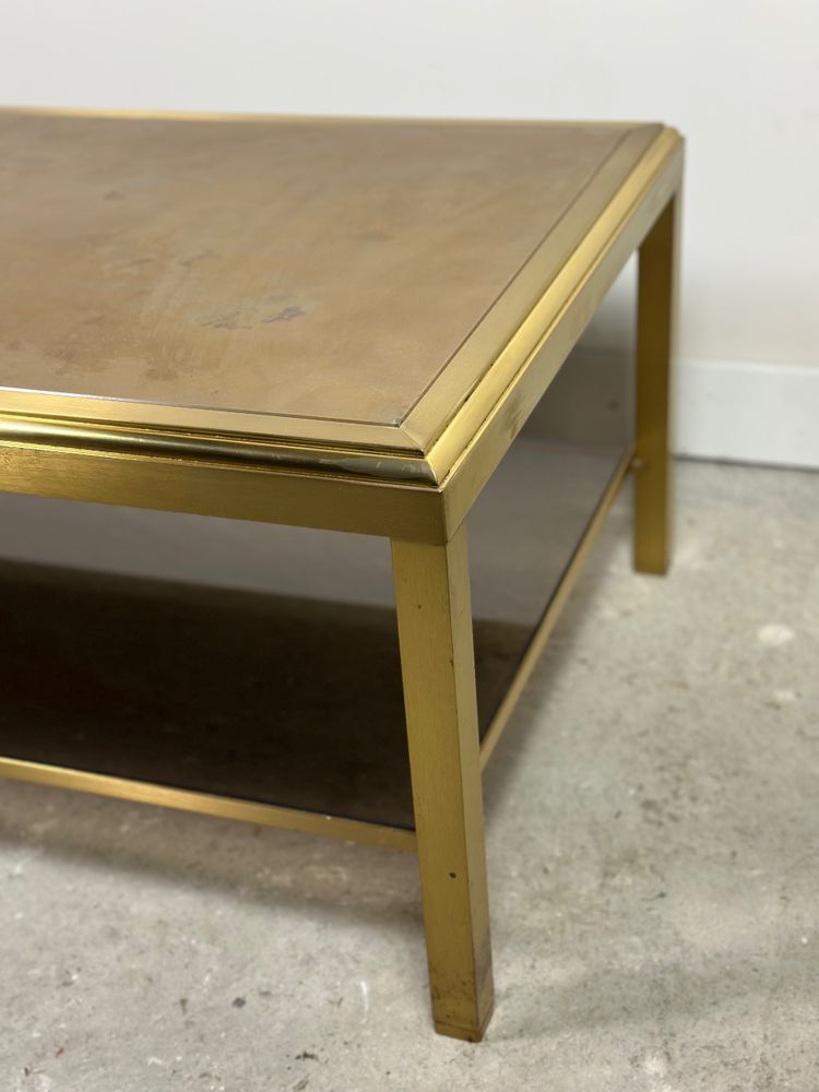 Hollywood regency coffee table in brass and vintage 70'S iridescent glass