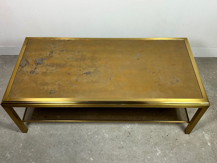 Hollywood regency coffee table in brass and vintage 70'S iridescent glass