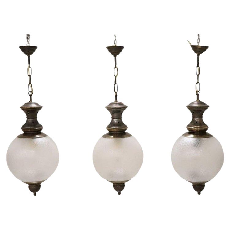 Pendant Lamps in Brass and Glass, 1960s, Set of 3