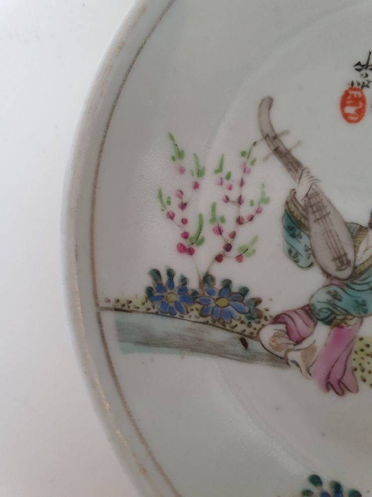 Soucoupe en porcelaine chinoise de Jiangxi avec calligraphie, période de la République