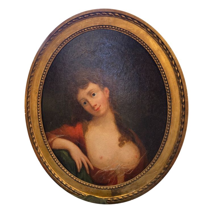 Oil on canvas, intimate portrait of a woman, 18th century