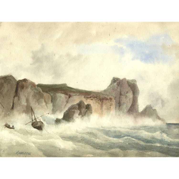 Jean-Baptiste ROMEGAS (1800-1867) Seascape, boat Early original drawing