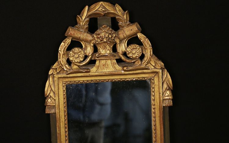 Small Louis XVI Mirror, Gilded Wood (33x61 Cm) Laurel Decoration 