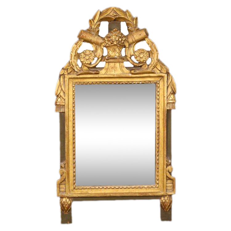 Small Louis XVI Mirror, Gilded Wood (33x61 Cm) Laurel Decoration 