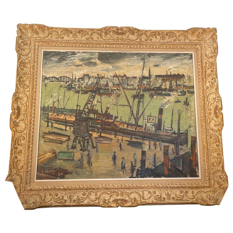 Oil on canvas signed Louis Cazals (1912-1995) and depicting a view of a port, 1960